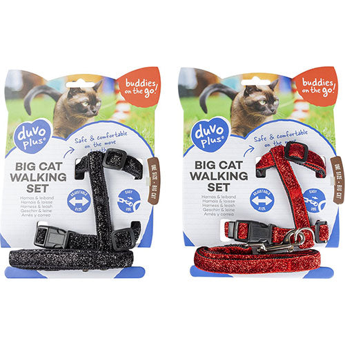 Duvo+ Grote Kat Wandelset Glitter Zwart/Rood 30-50cm / 12mm - 125cm