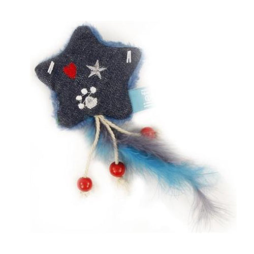 Niedlich! Katzenspielzeug – Stern mit Federn, Seeigel mit Katzenminze, dunkelblau – 15 x 6 x 3 cm