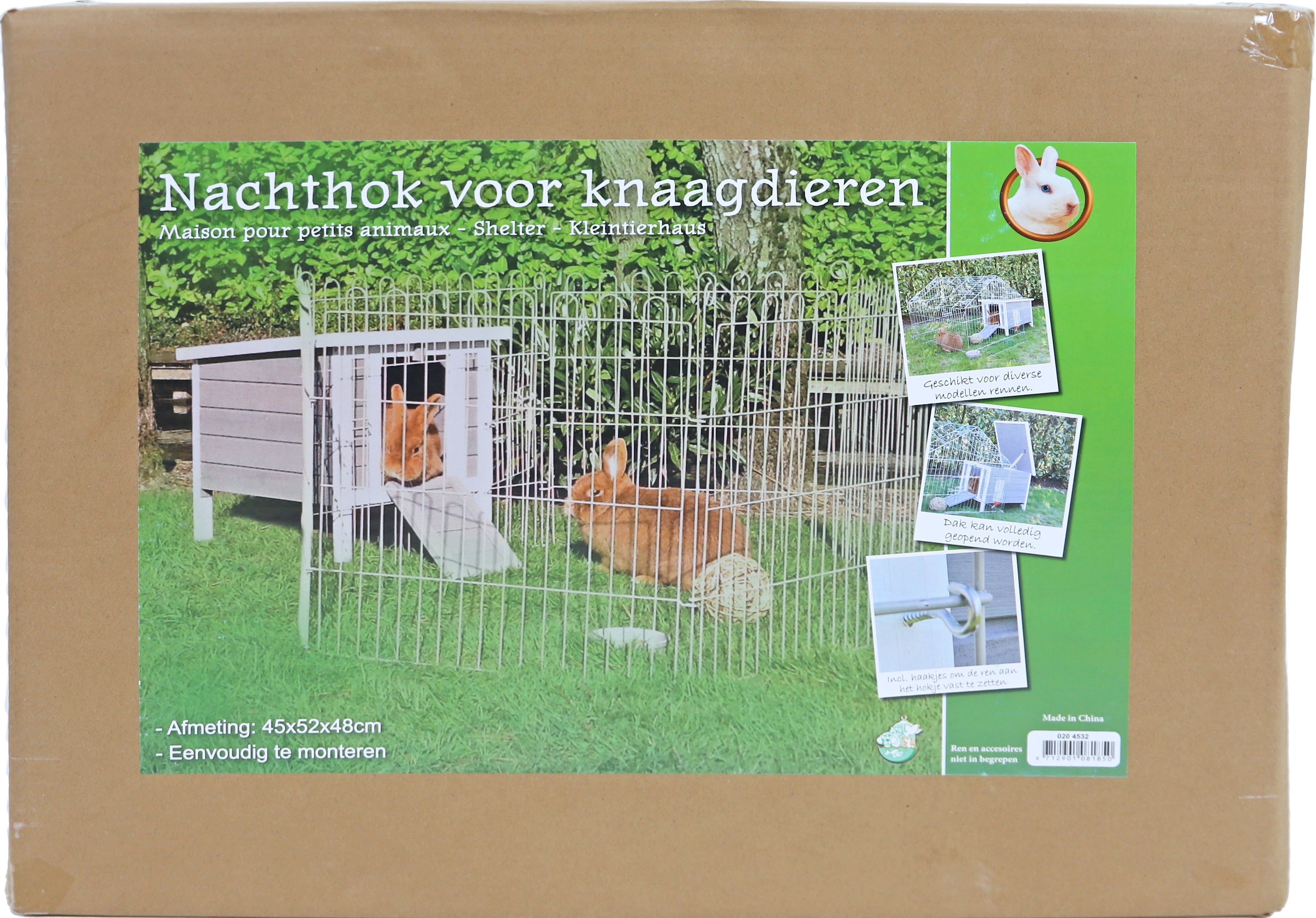 Nachthok voor knaagdieren of kippen - Bouwpakket - Kleur:grijs/wit - Afmetingen: 42x52x48 cm