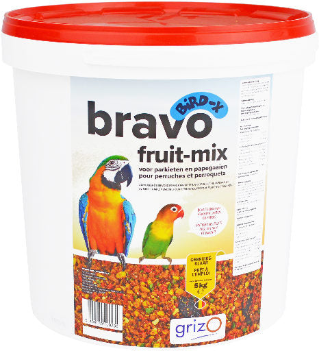 Opfokvoer Bravo fruit mix grof parkieten en papegaaien 1- 5 -25 kg