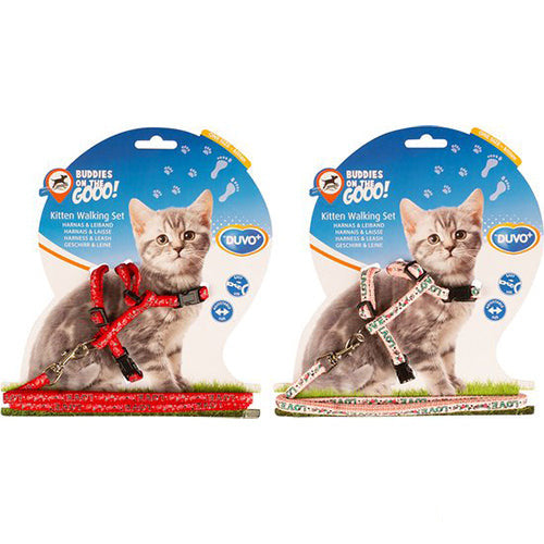 Kittentuig wandelset love 15-25cm / 8mm-125cm Rood/Roze