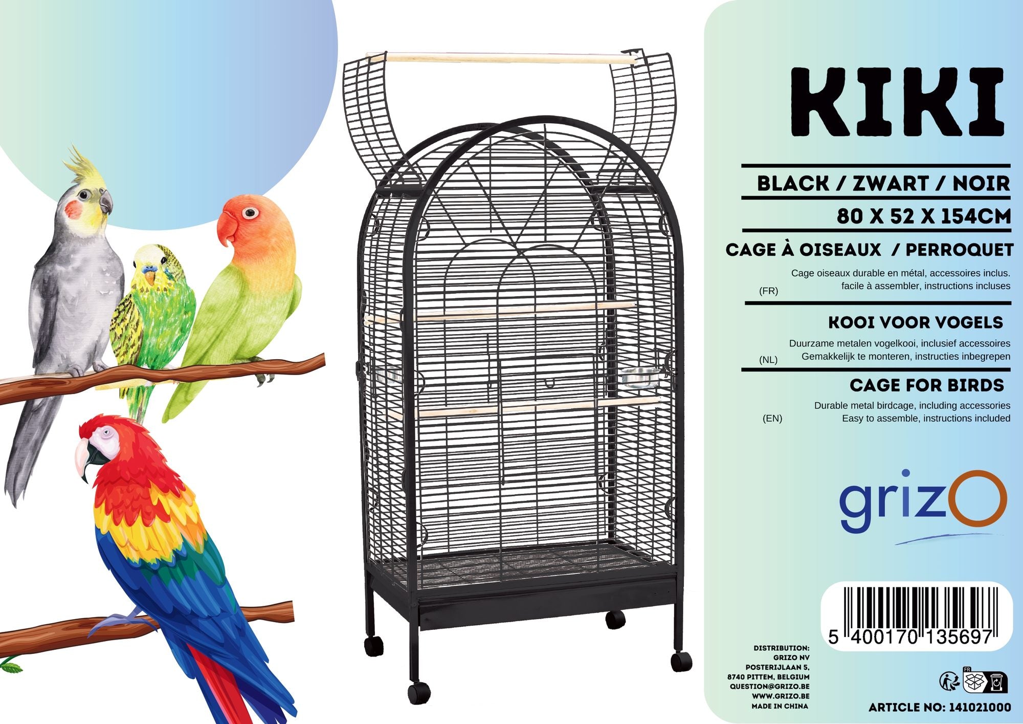Kiki vogelkooi 80 x 52 x 154 cm