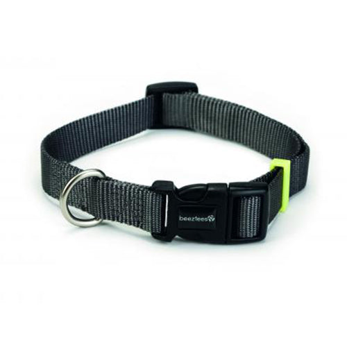 Beeztees Uni Nylon Hondenhalsband - Donkergrijs - Nekomtrek: 35-50 cm