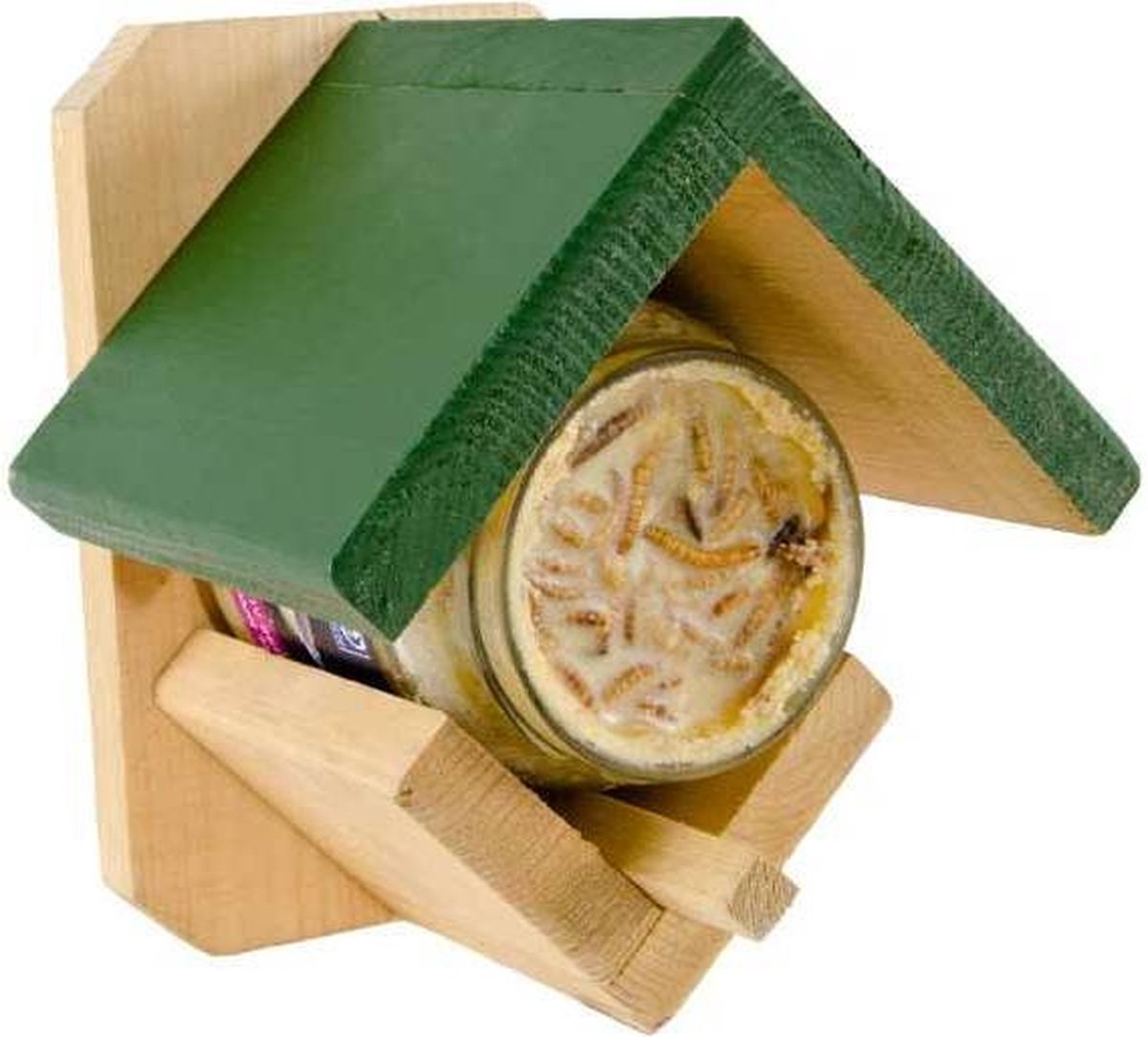Vogelfutterhaus aus Erdnussbutterglas – Grün/Braun