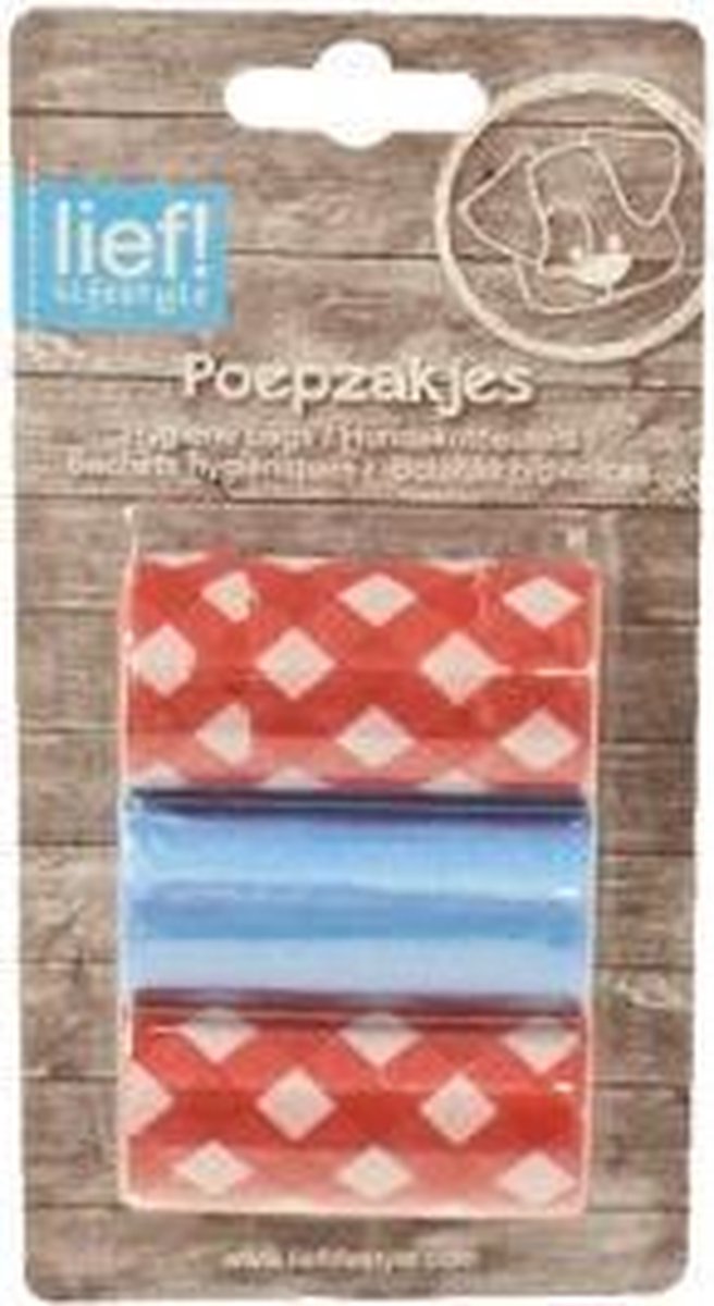 Lief! Poepzakjes Unisex Rood - 3 Rollen van 20 zakjes