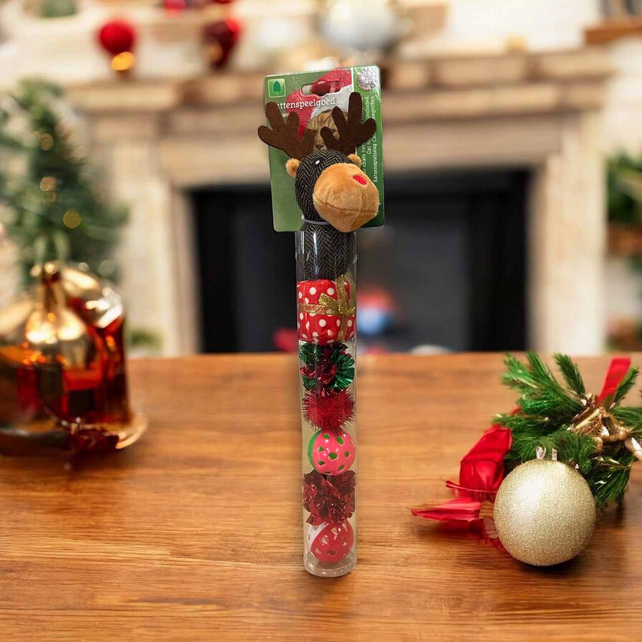 Weihnachtsspielzeug für Katzen – Weihnachtsröhre mit Plüsch und Bällen – pro 1 Stück