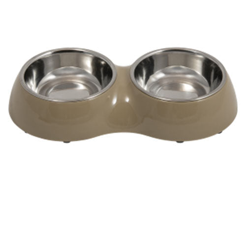 Jack and Vanilla dubbele voerbak taupe - inox