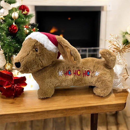 Kerstknuffel teckel met piep bruin 33 cm