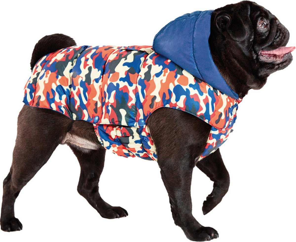 Croci - Omkeerbare Gewatteerde Hondenjas ASPEN - Camouflage/ Blauw - Ruglengte: 10 cm