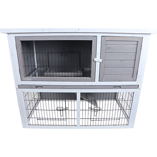 Boon konijnenhok bouwpakket met lade en ren grijs/wit, 114x61x92 cm