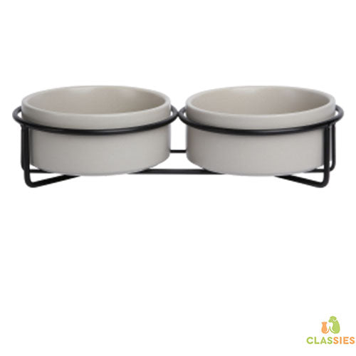 Jack and Vanilla dubbele keramische voerbak metalen stand Bon Appetit