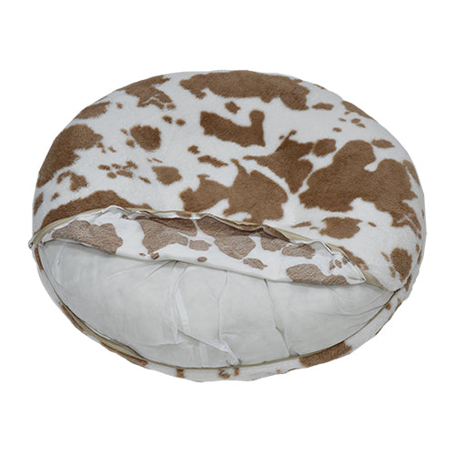 Animal Boulevard Donut Dierenmand COW PLUSH Puff Kussen – Extra Zacht & Wasbaar – Wit-Bruin - Verkrijgbaar in 3 maten