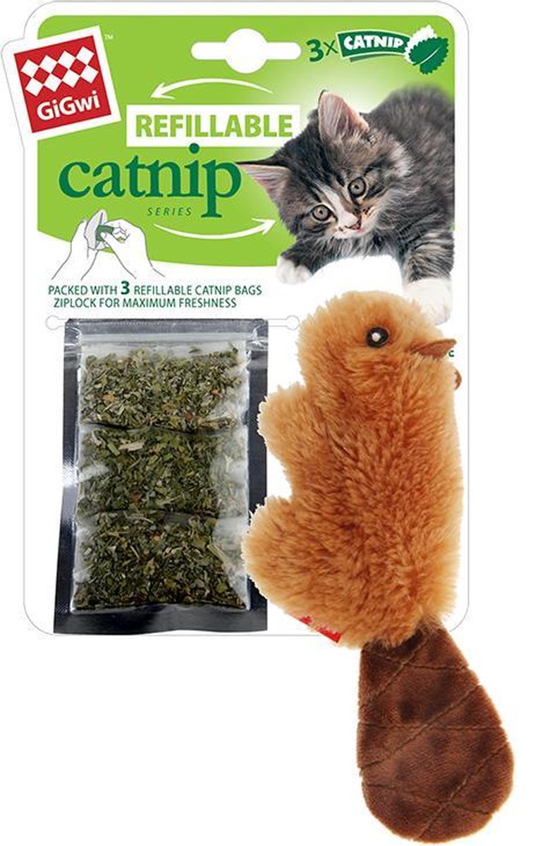 Gigwi - Speelgoed - Refillable Catnip Bever - Bruin - S