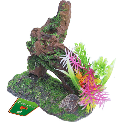 Boon Aqua Deco ornament polyresin boomstronk met mos en plant, 17 cm