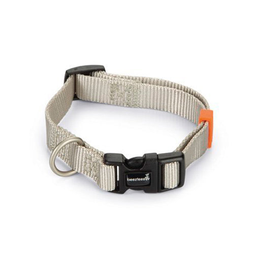 Beeztees Uni Nylon Hondenhalsband - Lichtgrijs - Nekomtrek: 26-40 cm