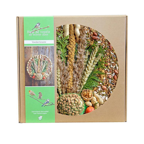 Vogelfutterhaus mit Erdnussnetz und Dekoration, Ø 28 cm. Geschenkidee! Kranz für Vögel im Freien.