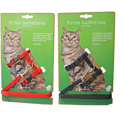 Boony kattentuig nylon met lijn zwart of rood