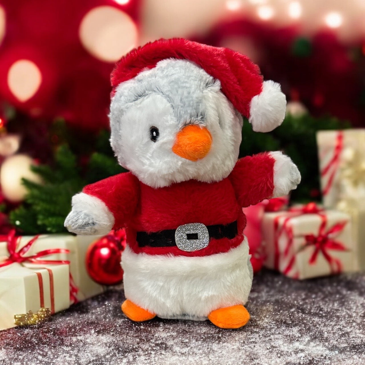 Kerstknuffel pluche pinguin met kerstpak 32 cm