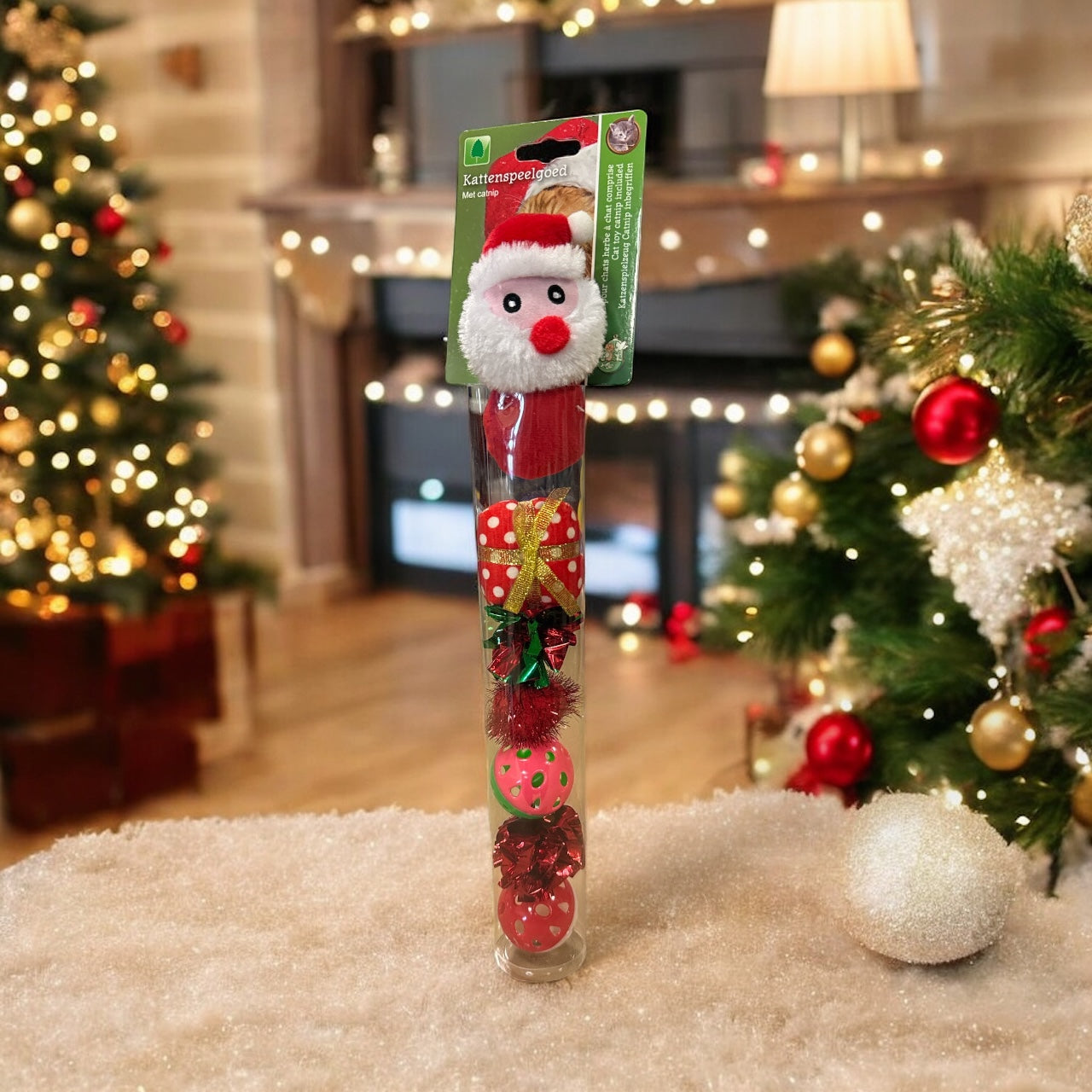 Weihnachtsspielzeug für Katzen – Weihnachtsröhre mit Plüsch und Bällen – pro 1 Stück