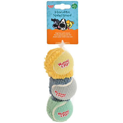 Woezel & Pip Hundespielzeug – Tennisballnetz, 3-teilig, 6,5 cm