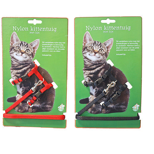 Boony kittentuig nylon met lijn rood of zwart