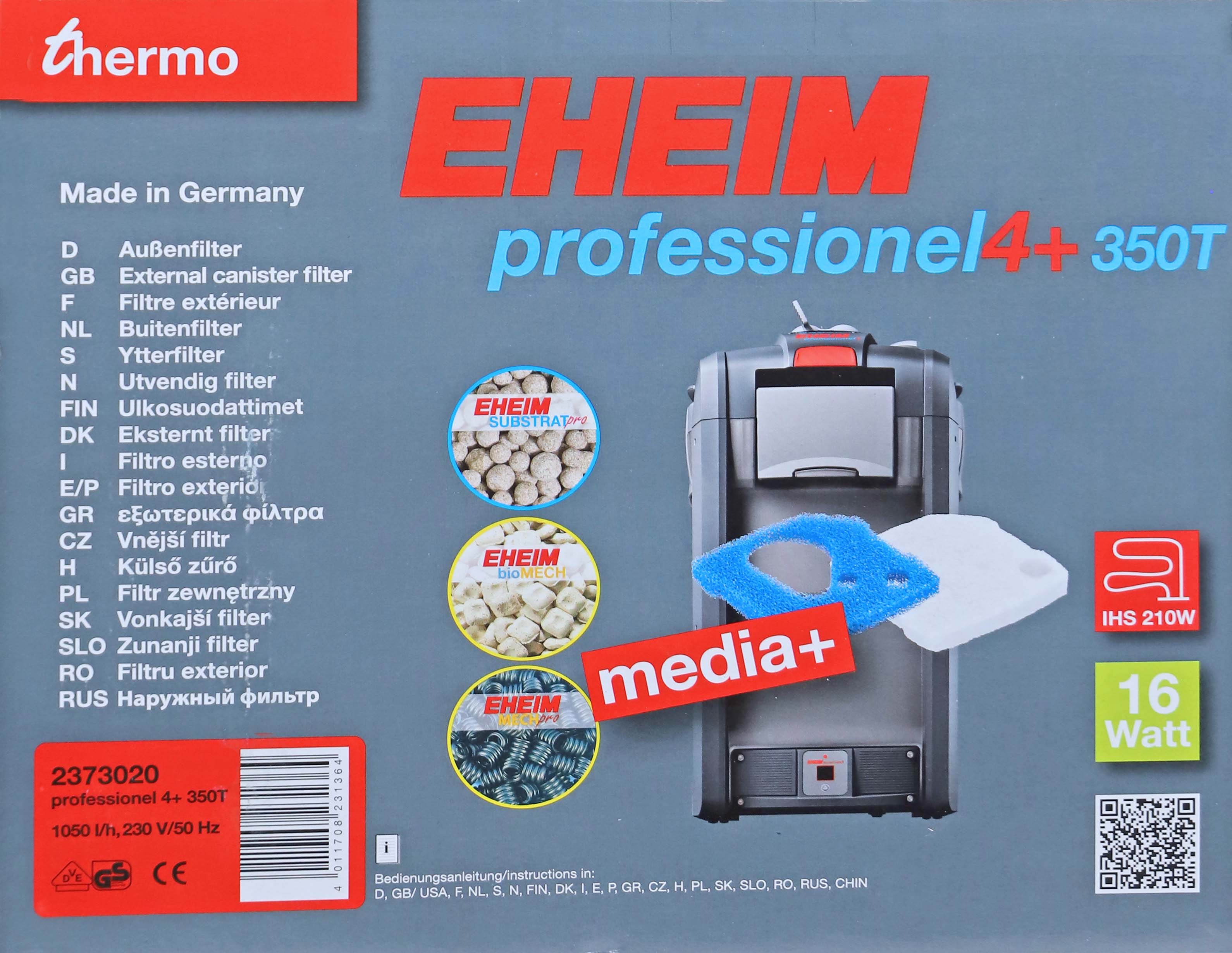 Eheim buitenfilter Professional 4+ thermo, 350 inclusief filtermassa