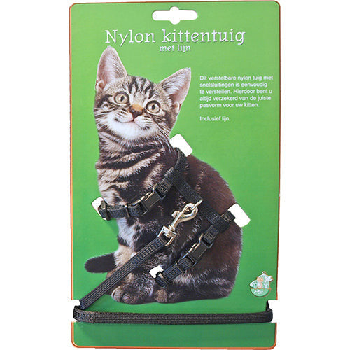 Boony kittentuig nylon met lijn rood of zwart