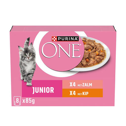 Purina One junior kip en zalm 8x85 gram