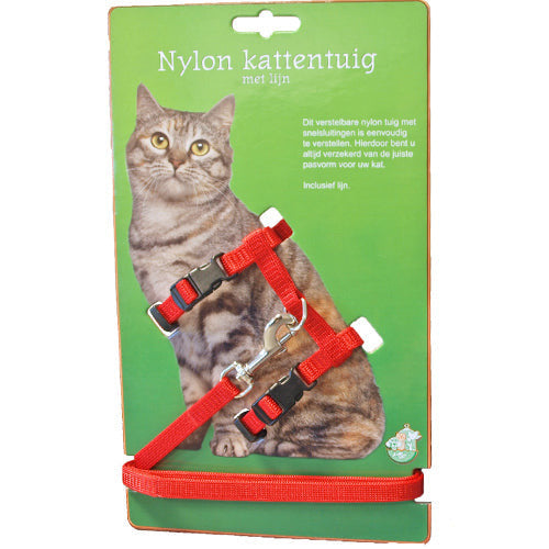 Boony kattentuig nylon met lijn zwart of rood