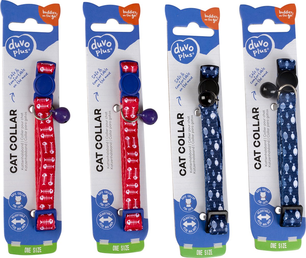 Duvoplus - Halsband Voor Dieren - Kat - Kattenhalsband Visgraat 3 Nylon 20-30cm / 10mm Gemengde Kleuren - 1st