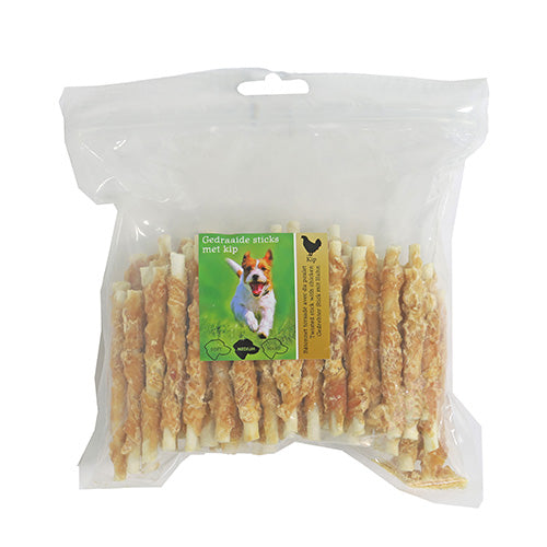 Natuurlijke snack sticks gedraaid - 100 stuks - kip of eend