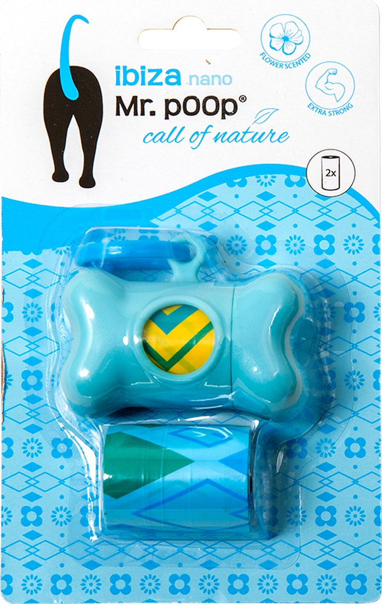 Mr.POOP IBIZA Nano Houder blauw + 2 Rolletjes met geur