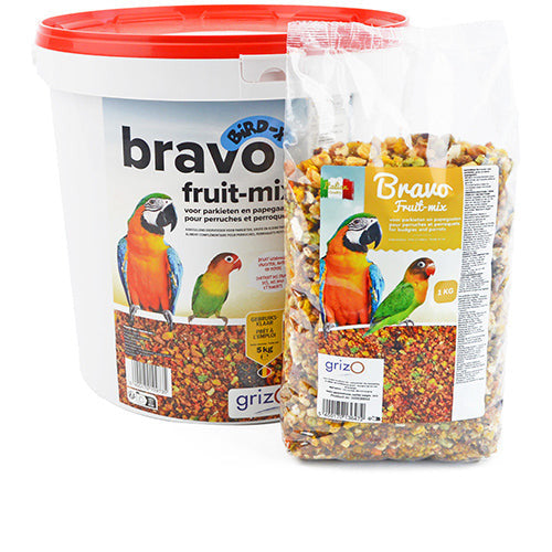 Opfokvoer Bravo fruit mix grof parkieten en papegaaien 1- 5 -25 kg