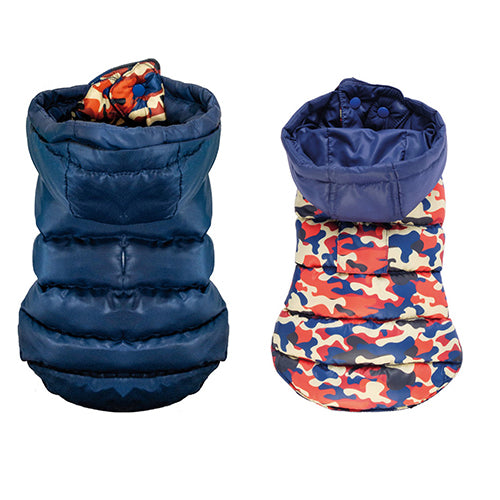 Croci - Omkeerbare Gewatteerde Hondenjas ASPEN - Camouflage/ Blauw - Ruglengte: 10 cm