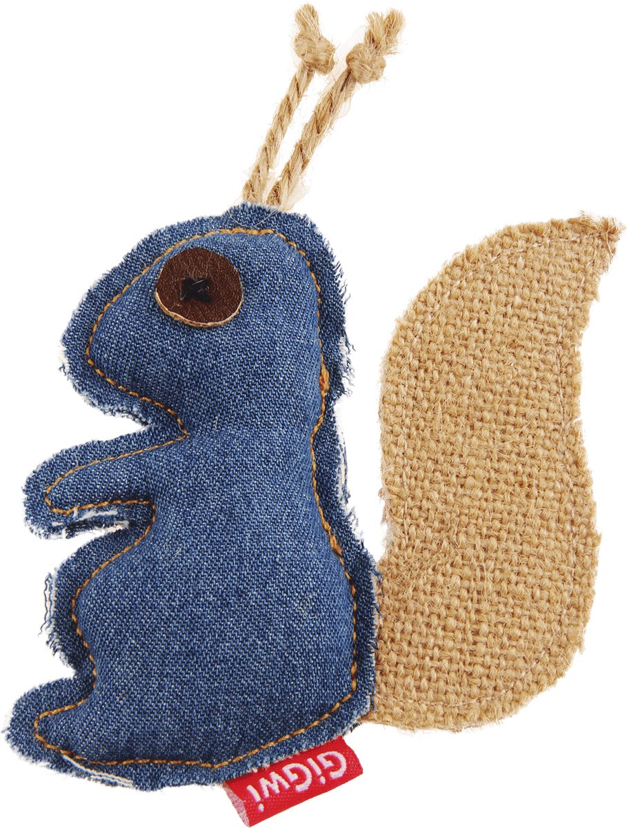 Gigwi Catch Scratch Jeans Eekhoorn - Kattenspeelgoed met Kattenkruid - 9 cm