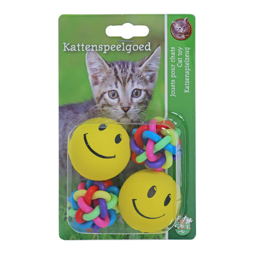 Boony – Katzenspielzeug – 2x Smiley mit 2x Knotenball