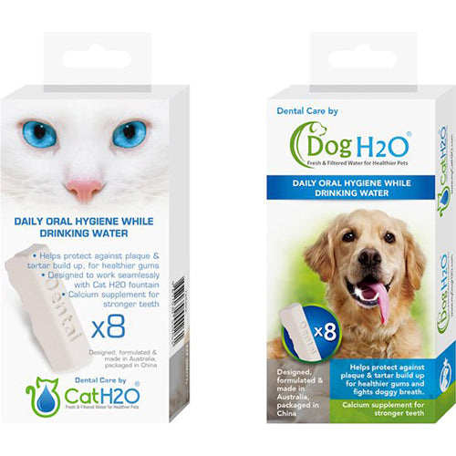 Zahnpflegetabletten für Katzen und Hunde (H2O) für den Wassernapf, 8er-Packung.