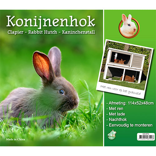 Boon konijnenhok bouwpakket met lade en ren grijs/wit, 114x61x92 cm