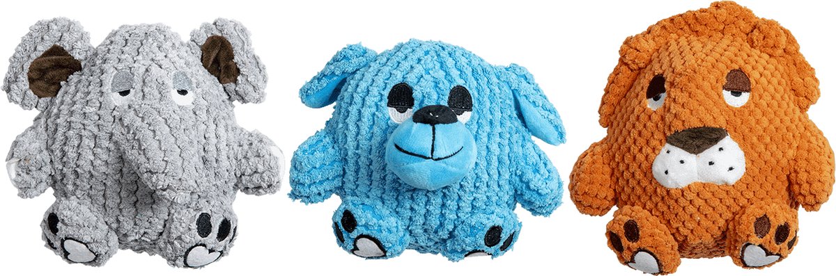 Jack And Vanilla - Speelgoed - Velveties Body Ball Hond-leeuw-olifant - Assorti - 15cm