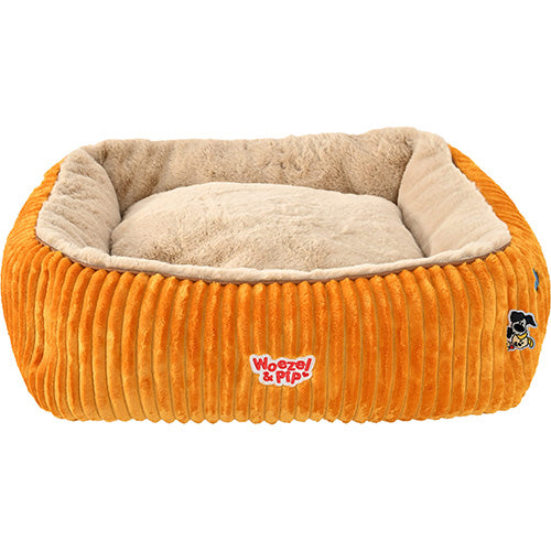 Woezel & Pip Hunde-/Katzenkorb aus Cord, quadratisches Sofa – Farben: Rosa, Blau, Grün und Gelb – Erhältlich in 3 Größen