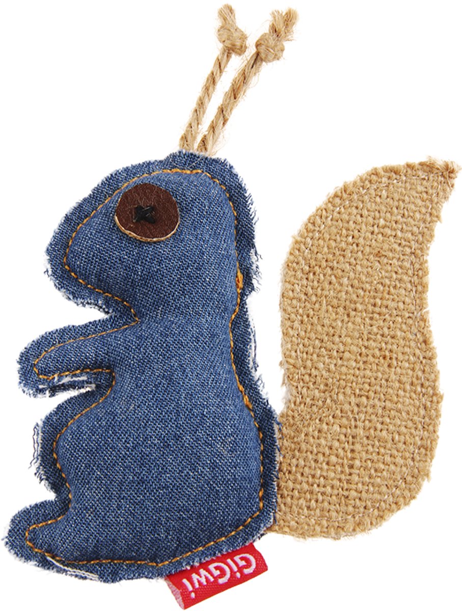 Gigwi Catch Scratch Jeans Eekhoorn - Kattenspeelgoed met Kattenkruid - 9 cm