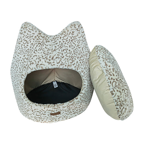 Animal Boulevard Schneeleoparden-Katzen-Iglu – Weiß/Braun – Erhältlich in 2 Größen