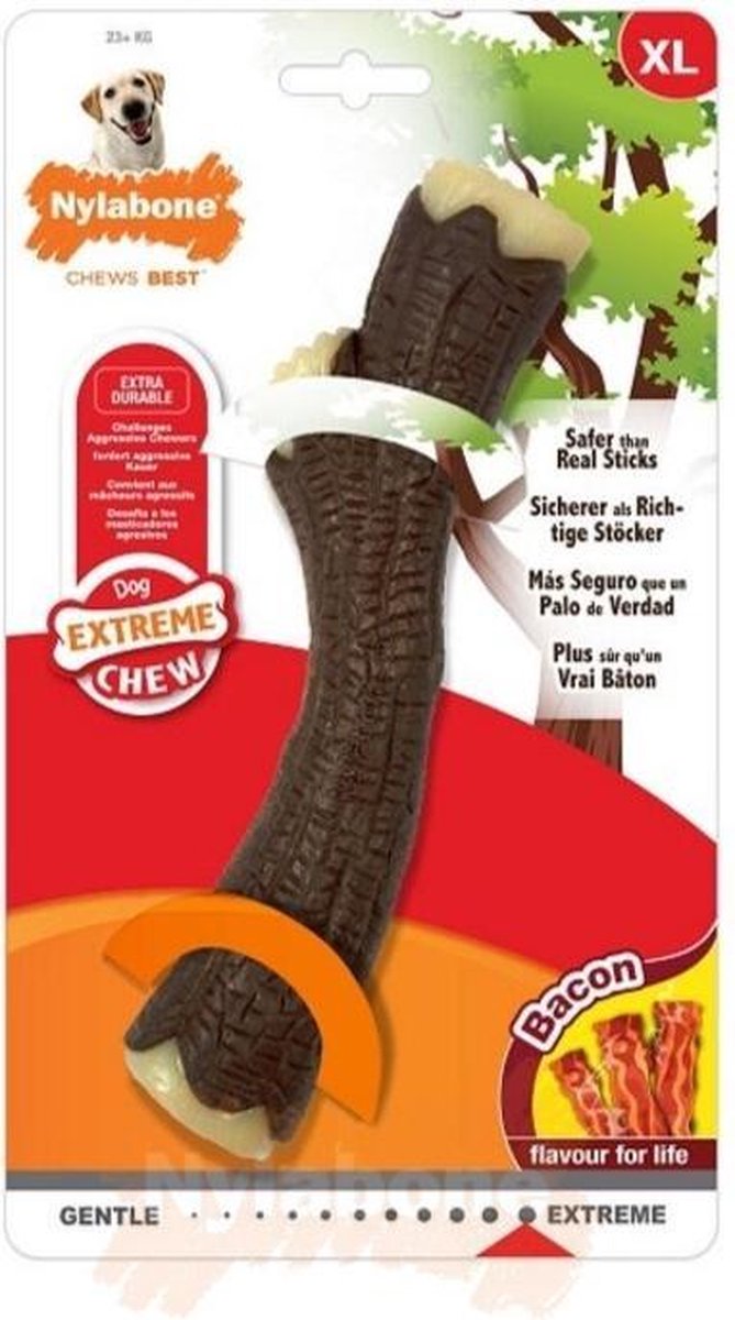 Nylabone Extreme kauwbot - Nylon Houten stok met baconsmaak - Voor de Krachtigste Kauwers - M