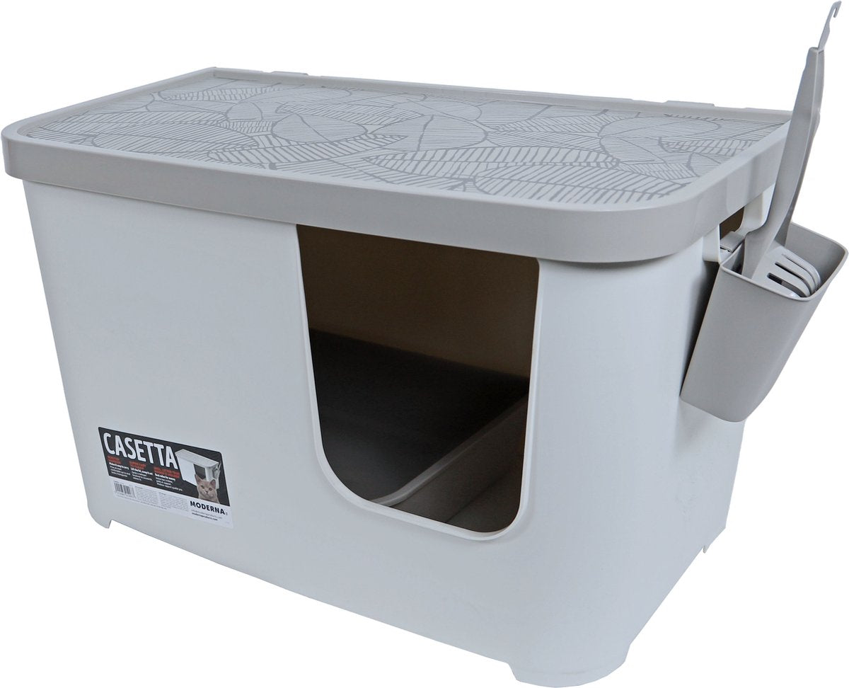 Moderna Kattenbak Casetta - Grijs Wit - Kattentoilet