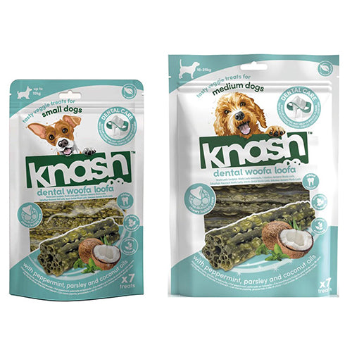 Knash Woofa Loofa Dental M mit Minze und Petersilie – Beutel mit 7 Stück - S oder M
