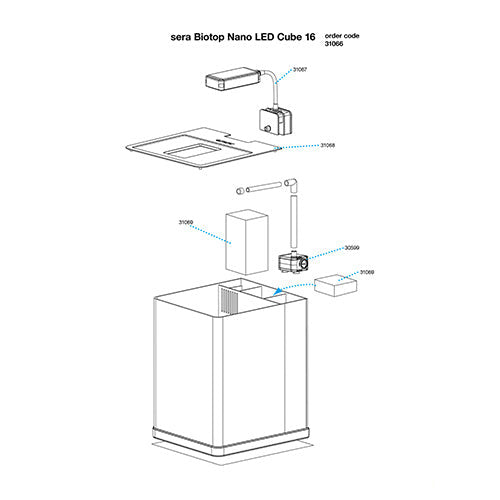 Sera Nano Led cube Aquarium - 30x40x30 cm - 16L - Grijs