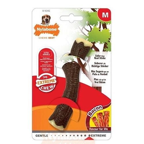 Nylabone Extreme kauwbot - Houten stok met baconsmaak Medium