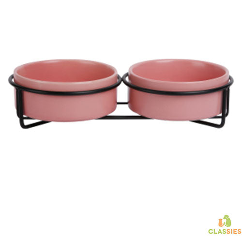 Jack and Vanilla dubbele keramische voerbak metalen stand Bon Appetit