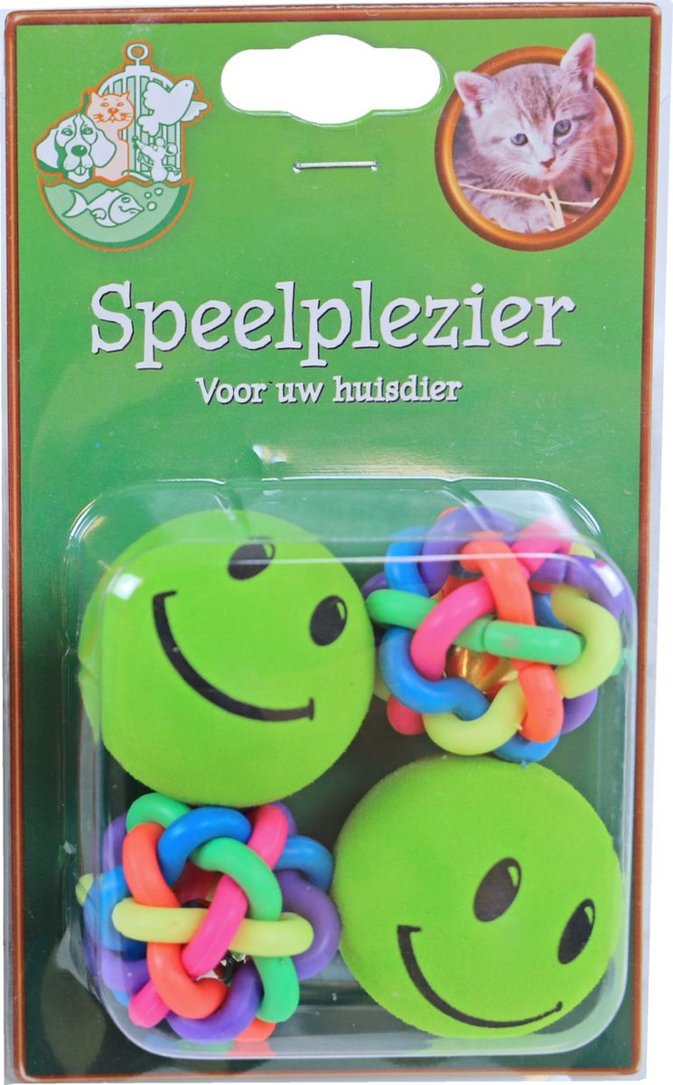 Boony – Katzenspielzeug – 2x Smiley mit 2x Knotenball