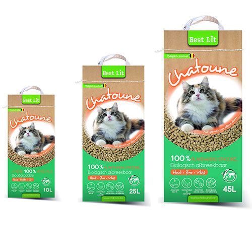 Kattenbakvulling Best Lit Chatoune vlas - stro - houtkorrel plantaardig strooisel 10 - 25- 45 liter